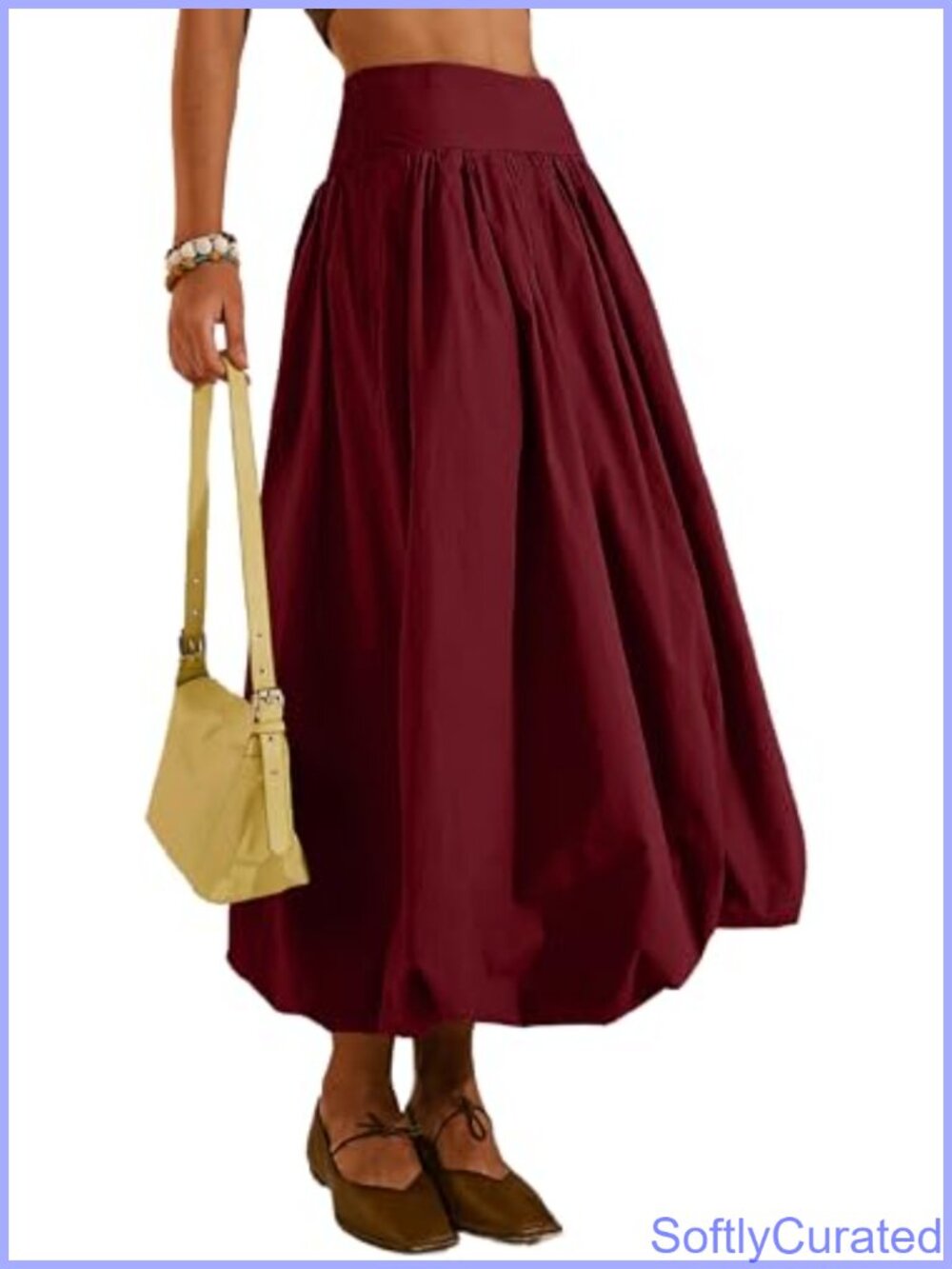 Pleated Bubble Hem Maxi Skirt with Pockets Flowy A-Line Ruffle Long Skirt